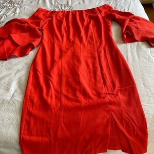 VENUS Coral-Red Strapless Dress with Back Zip